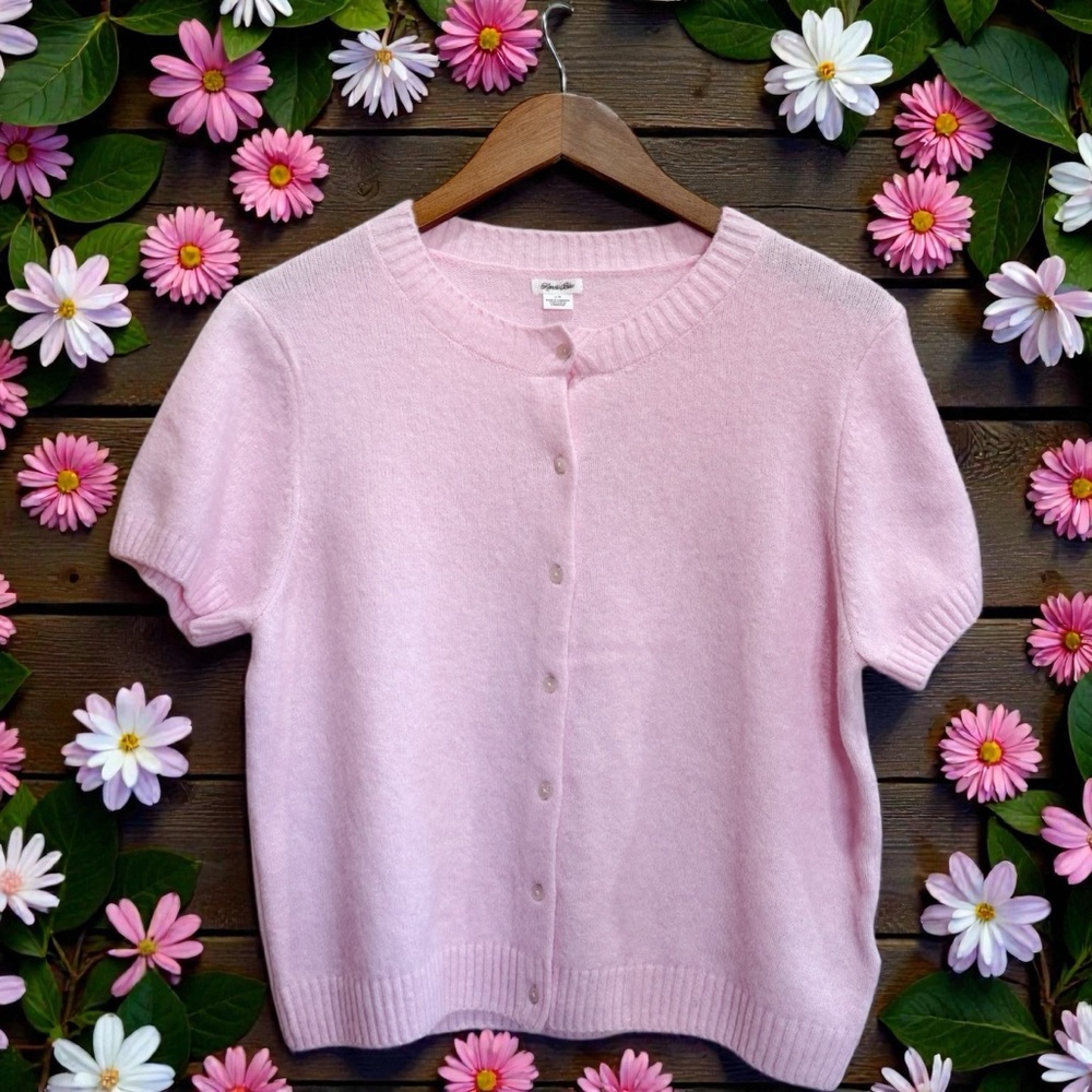 Baby Pink Short-Sleeve Button Front Cardigan
